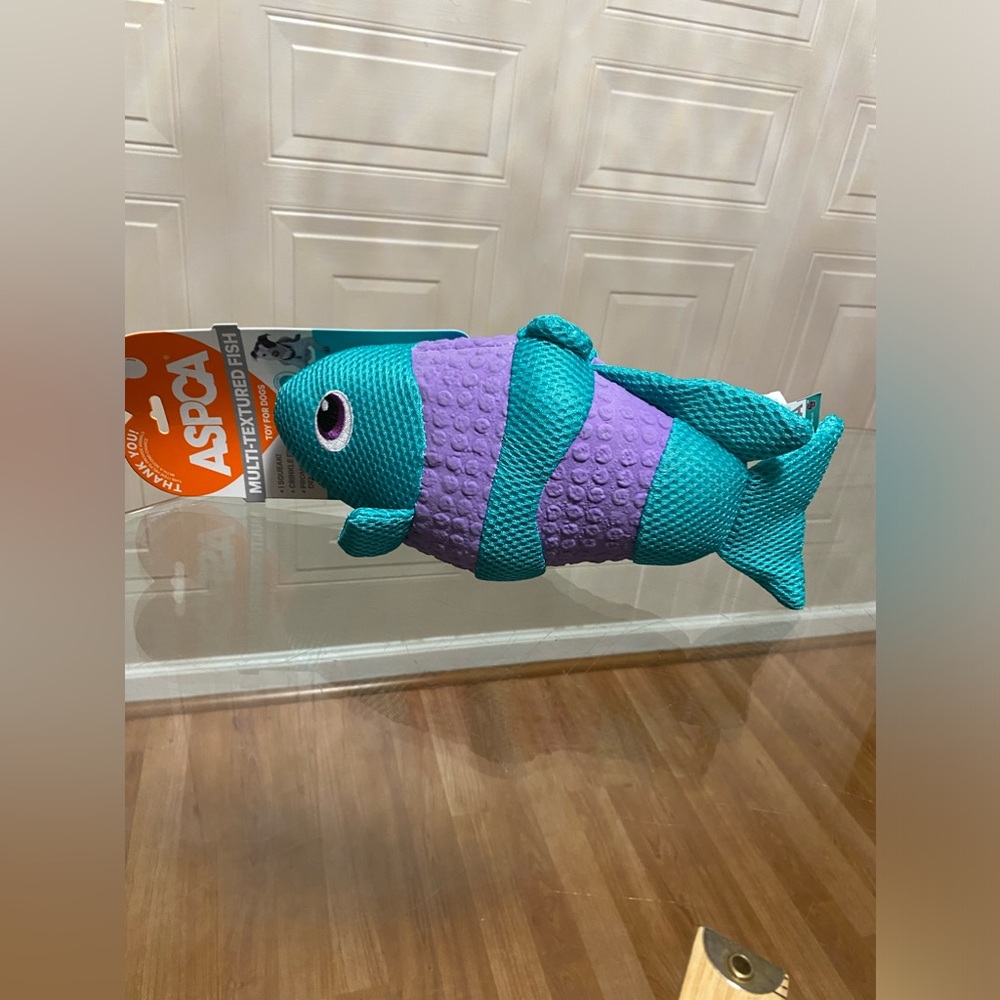 - ASPCA Multi-Textured Fish Clinker &  Squeaky Dog Toy 12”